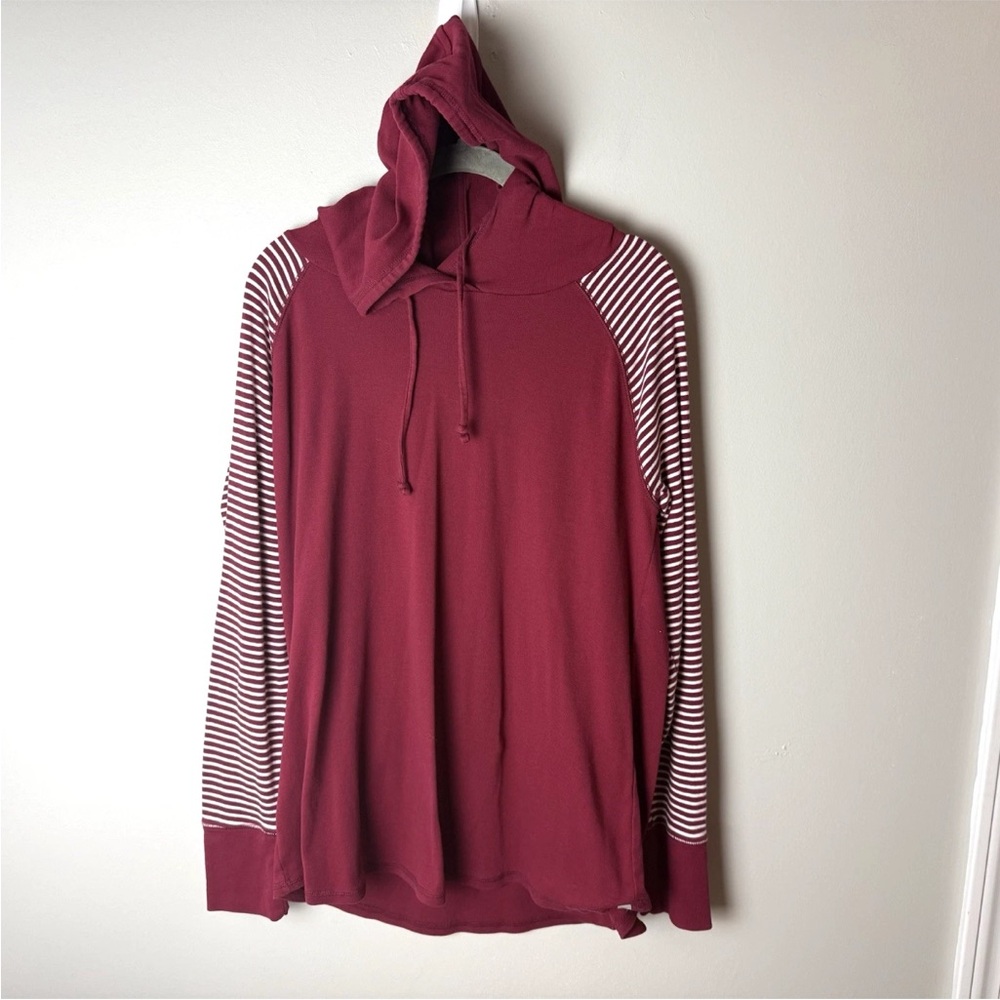 Eddie Bauer Hoodie Top Size Large Long Sleeves Hooded Cotton Maroon Red White